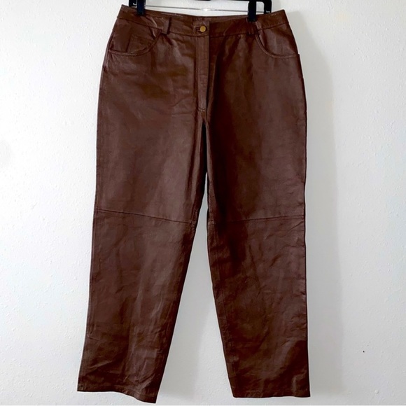 Metro style dark brown leather pants. - Picture 1 of 12